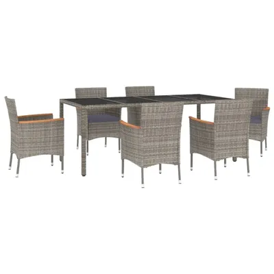 Immagine prodotto di Set da Pranzo da Giardino 7 pz con Cuscini in Polyrattan Grigio