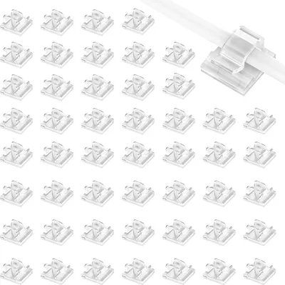 Produktbild von 50 Stück Kabel-Clips, Kabel-Organizer mit starkem, selbstklebendem, leichtem PC-Drahthalter, klebriger Kunststoff-Kabel-Organizer für Zuhause, Management unter dem Schreibtisch, transparent