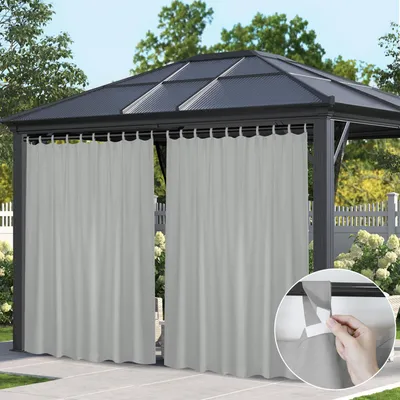 Produktbild von Outdoor Vorhang Wetterfest mit Klett-Schlaufen, B254xH244cm Extra Breite Blickdicht Sichtschutz Gardine für Balkon Pavillon, Grau