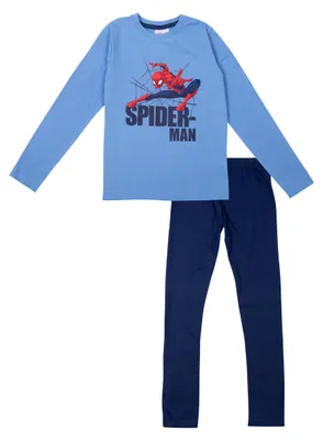 Produktbild von Marvel Spider-Man Schlafanzug für Jungen Kinder Pyjama Set Langarm Oberteil mit Hose Blau/Schwarz 134/140