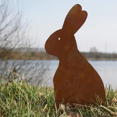 Image de Figurine de jardin Lapin Hoppel sur plaque de sol | Décoration de Pâques Vintage