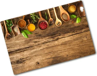Produktbild von Tulup Glas Herdabdeckplatte - 80x52 cm - Glaskeramikkochfeld-Abdeckung Spritzschutz Glasabdeckplatte - Einteilig - Essen & Getränke - Gewürze Holz - Mehrfarbig