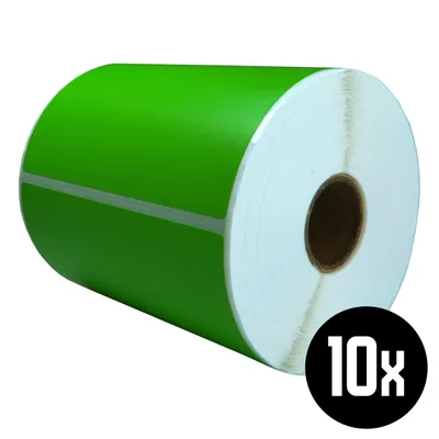 Produktbild von DULA Etiketten - Kompatibel mit Zebra 102x152mm - Grün - Permanent - 10 Rollen - 300 Etiketten pro Rolle - Kern 25mm