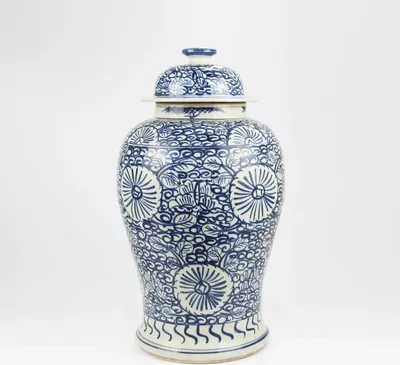 Produktbild von Fine Asianliving Chinesische Vase mit Deckel Blau Weiß Porzellan Handbemalt D27xH47cm Dekorative Vase Blumenvase Orientalische Keramik Vase Dekoration Vase Moderne Tischdekoration Vase