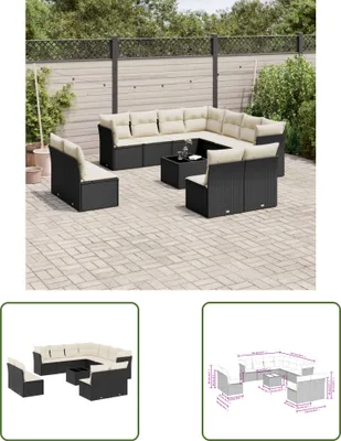 Produktbild von The Living Store 12-tlg. Garten-Sofagarnitur mit Kissen Schwarz Poly Rattan
