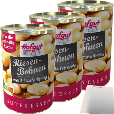 Produktbild von Hofgut Riesenbohnen 3er Pack (3x425ml Dose) + usy Block