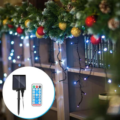 Obrázek produktu pro Jayseuw 50M 500LEDs Solární pohádková světla 8 model osvětlení IP44 Vodotěsné venkovní zahradní párty Vánoční dekorace Studená bílá 2 kusy