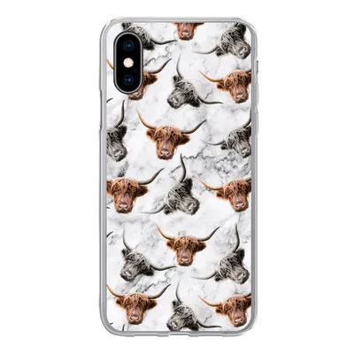 Produktbild von MuchoWow® Handyhülle Schutzhülle Hülle für iPhone X Schottischer Highlander - Kuh - Marmor Silikon Softcase Handy Hülle - Handyhülle