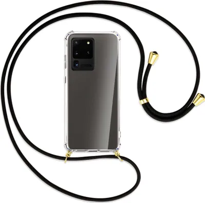 Produktbild von Handykette Backcover-Schutzhülle mit Band (Metall goldfarben) für Samsung Galaxy S20 Ultra - schwarz