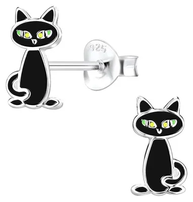 Produktbild von Halloween Schmuck: Kinder Ohrringe Silber 925 Katze (Cat)
