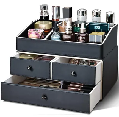 Image de Rangement pour maquillage, rangement pour produits de beauté avec 3 tiroirs et 5 compartiments, rangement pour maquillage (noir)