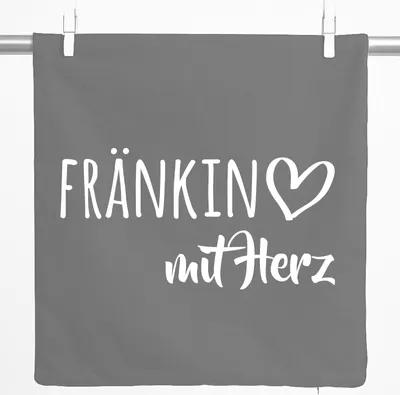 Produktbild von Huuraa Kissenbezug Fränkin mit Herz 40x40cm Steel Grey Baumwolle Dekokissenbezug Geschenkidee