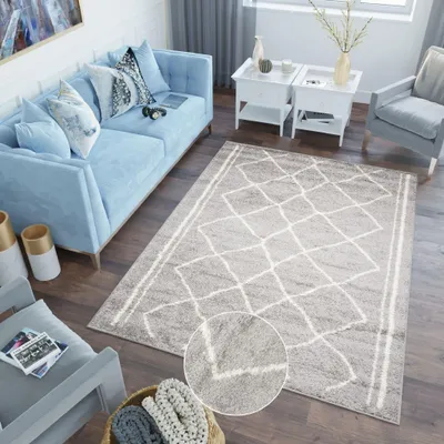 Produktbild von Teppich Wohnzimmer Schlafzimmer Modern Design Shaggy Hochflor Langflor Grau  60 x 100 cm