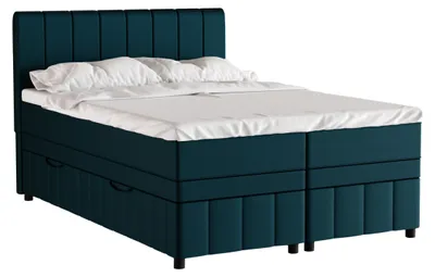 Produktbild von Boxspringbett Doppelbett 140x200, Dunkeltürkis, AVALON, mit Bettkästen, mit Matratze, mit Topper, Panda Möbel