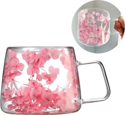 Produktbild von Thermoglas mit Blumen, doppelwandiger Boden, 180 ml, mit Blumen im Inneren