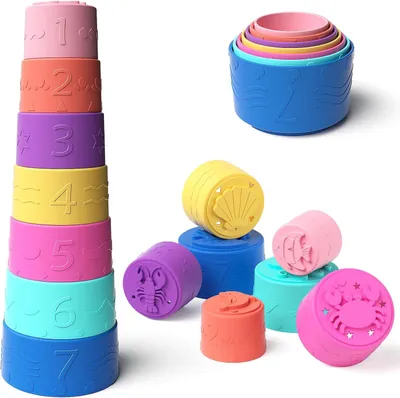 Productafbeelding van Baby Speelgoed - Montessori Stapelspeelgoed - Delige Set Siliconen Stapelbekers - Baby Bijtspeelgoed