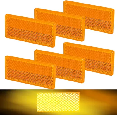 Productafbeelding van Zelfklevende reflectoren, 6 stuks, kattenogen, reflectoren, geel, zelfklevend, reflector, rechthoekig, 7 x 3 cm, reflector, zijspot, reflectoren