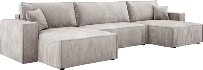 Image de DomoHome XXL Canapé d'angle en forme de U avec fonction sommeil 330x130cm Canapé d'angle avec coussins moelleux et coffre de lit, rembourrage de haute qualité, canapé indépendant 377x143x83cm WHITE