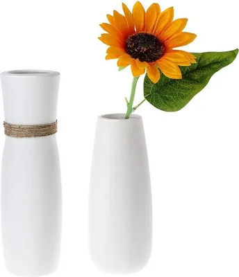 Produktbild von Famanu Keramische Vasen Set von 2 - Weiße Tischdekoration für Blumen