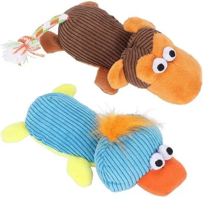 Produktbild von Famanu Hundespielzeug Squeaky Toys - 2 Stück Set, Plüsch Eule und Affe