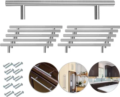 Produktbild von Lospitch 10x Möbelgriffe Schrankgriffe Stangengriff Bad Küchengriff Möbelgriff Echt Edelstahl Schrank Relinggriff Griff 156*96*12MM