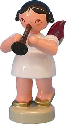Produktbild von Engel mit Flöte - Rote Flügel - stehend (6cm) von Kunstgewerbe Uhlig