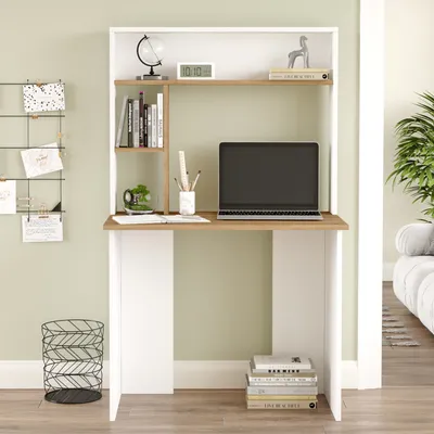Produktbild von Schreibtisch 'Tópisa' mit Regal 149x90x52 cm Eiche/Weiß