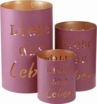 Produktbild von Windlicht Liebe das Leben 3er-Set Fuchsia Gold Metall