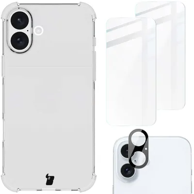 Produktbild von Bizon Case Clear Pack Hülle + 2x gehärtetes Glas + Linsen Glas Apple iPhone 16 Plus