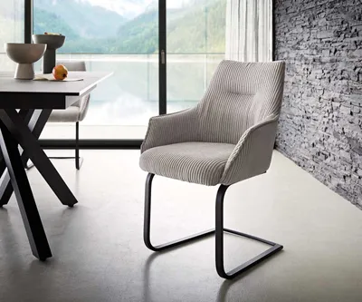 Produktbild von DELIFE Freischwinger Alja-Flex mit Armlehnen Cord Silbergrau Freischwinger flach Schwarz Taschenfederkern