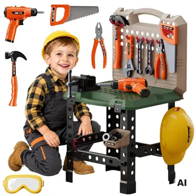 Image de WOOPIE : Table d'atelier pour les petits bricoleurs, 90 pièces.