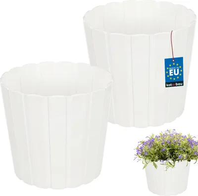Image de KOTARBAU® Set de 2 pots de fleurs Pot de plantes ⌀ 20 cm H : 18 cm Blanc Plastique Pot de plantes pour plantes d'intérieur Pots de fleurs Grand extérieur Cache-pot Balcon Décoratif