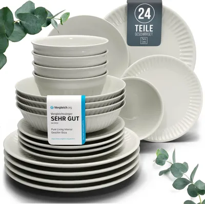 Produktbild von Steingut Geschirrset 6 Pers. Hygge 24-tlg Hochwertiges Skandinavisches  Steingut Geschirr Set - Schüssel- und Teller Set - Tafelservice 6 Personen