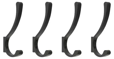 Wandhaken 4er-Set, Doppelhaken, Aluminium, schwarz, 13,6 kg