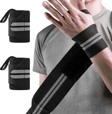 Produktbild von 2 Stück Handgelenk Bandagen Fitness, Handgelenkbandagen Kraftsport für Fitness, Handgelenkstütze, Bodybuilding, für Frauen und Männer(Grau)