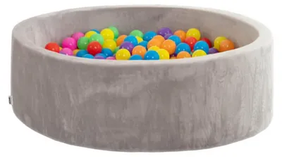 Produktbild von Bällebad Samt inkl. Spielbälle Bunt TWIRL - 100 x 100 cm Grau I Bällebad Kinder, Spielball Pool, Indoor Bällebad, Bällebad mit Bällen, Baby Spielpool