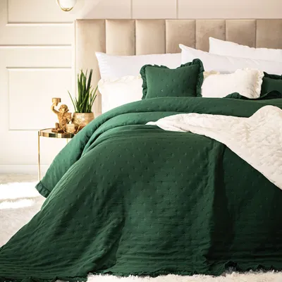 Obrázek produktu pro MARKIZETA WERONA Dekorační přehoz na postel s volánem, 170x210cm, barva 019 zelená WERONA/NAP/019/170210/1