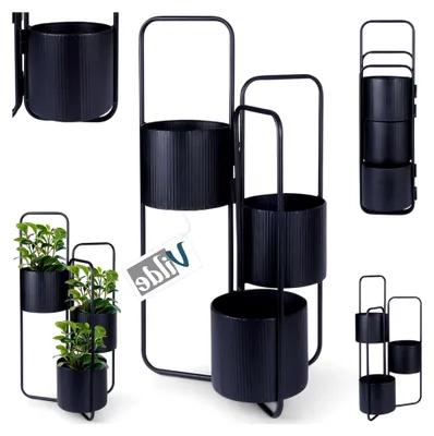 Produktbild von Blumenständer mit 3 Etagen aus Metall in Schwarz für Blumentöpfe 33x24x57 cm