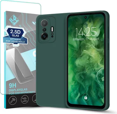 Produktbild von Hülle für Xiaomi 11T / 11T Pro mit 9H Displayglas Displayschutz Plus Case Cover Bumper Silikon Softgrip Schutzhülle Farbe: Grün