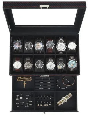 Immagine prodotto di Scatola elegante per orologi con 12 scomparti e coperchio in vetro