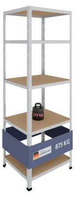 Immagine prodotto di Scaffale metallico - Zincato - 200 x 70 x 60 cm - 5 ripiani - Portata 175 kg per ripiano - Per garage, cantina e magazzino