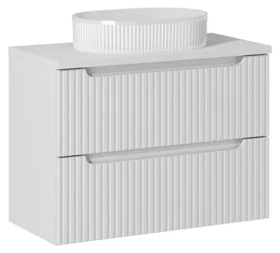 Immagine prodotto di Set bagno VANO bianco 80cm: mobile sottolavabo con cassetti + piano per lavabo bianco + lavabo da appoggio scanalato bianco