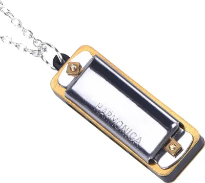 Produktbild von Tragbares Mini-Mundharmonika-Musikinstrument, Musikhalskette, Spielzeug (Silber)