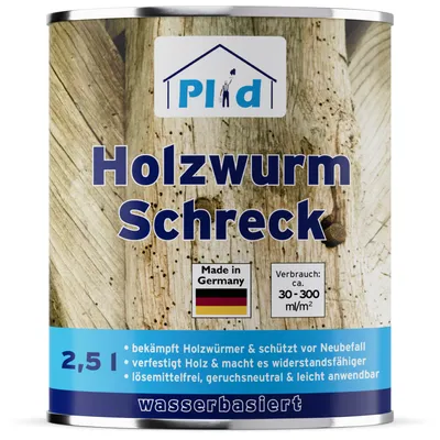 Produktbild von Holzwurm-Schreck farblos 2,5l / Effektiver Holzschutz Innen & Außen Holzwürmer & Holzbohrkäfer