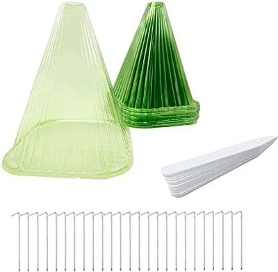 Produktbild von 10 Stück Pflanzenhut,Pflanzhilfe mit 20 Nägel, Pflanzenschutz vor Frost,21x19cm,Wachstumshilfe, transparent, Pflanzenabdeckung Zum Schutz Vor Sonne, Frost, Schnecken & Vögeln