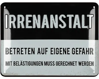 Produktbild von LANOLU retro Blechschilder Sprüche lustig, IRRENANSTALT Schild, vintage Metallschild Irrenhaus, Büro Deko, Küche, Werkstatt Schild 15x20