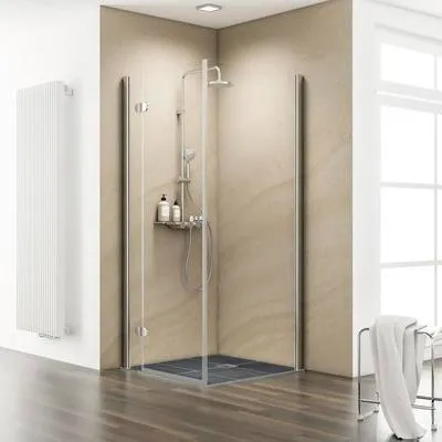 Produktbild von Duschtür mit Seitenwand mit Drehtür SCHULTE MasterClass ExpressPlus 90 x 90 cm Profil chrom Klarglas schmutzabweisende G