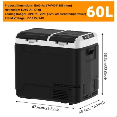 Produktbild von Tragbare Auto-Kühlbox mit Gefrierfach - 60 L Kompressor-Kühltruhe - APP-Steuerung - 12/24 V DC - 100–240 V AC - Für Camping, LKW, Zuhause