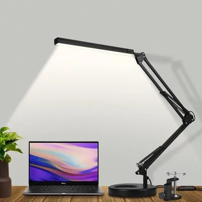Productafbeelding van Ibenzoa® LED-bureaulamp, dimbaar, met klem en voet – 3 lichtmodi, 10 helderheidsniveaus, verstelbaar, 3200–6500K, 13W, 50.000 uur