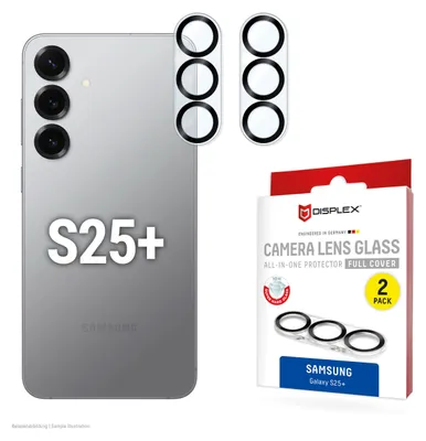 Zdjęcie produktu dla Displex 02118, Samsung, Galaxy S25+, Odporny na kurz, Odporny na uderzenia, Odporny na zadrapania, Czarny, Przezroczysty, 2 szt.